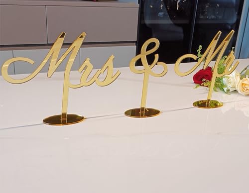 Gold mirror MR and MRS Wedding Decor,MR and Mrs Sign,Free Standing Wedding Table Signs for Wedding Gift