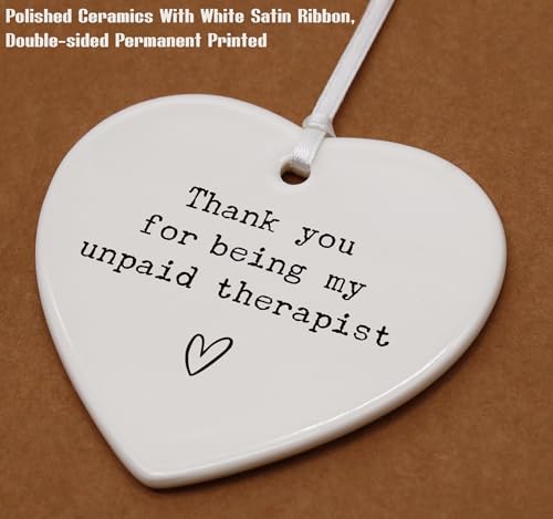 Friendship Gifts for Women Friends,Birthday, Present for Women Friend Teen Girls,Ceramic Heart Shaped Ornament with Present Box,Thank You for Being My Unpaid Therapist