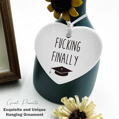Fucking Finally Graduation Gifts - High School Funny Coworker Grad Graduate Congratulation for Her - Heart Shaped Ornament with Gift Box