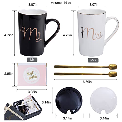 Jumway Mr and Mrs Coffee Mugs Set - Unique Wedding Gifts For Bride and Groom - His and Hers Anniversary Present Husband and Wife -Engagement Gifts For Him Her For Parents for Valentine's day