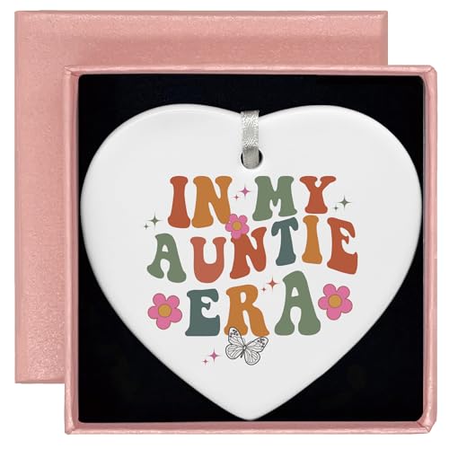 in My Auntie Era-Best Aunt Ever-Gifts for Aunt-Aunt Gifts from Niece,Nephew-Birthday Gifts for Aunt,New Aunt,Auntie,to Be Aunt,Aunt Announcement,Promoted to Aunt-Ceramic Heart Shaped Ornament