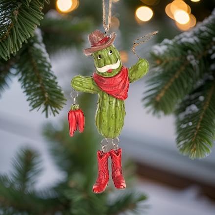 The Bridge Collection Santa Cactus Ornament - Cactus Cowboy Christmas Tree Ornaments - Santa Ornament - Southwestern Ornament