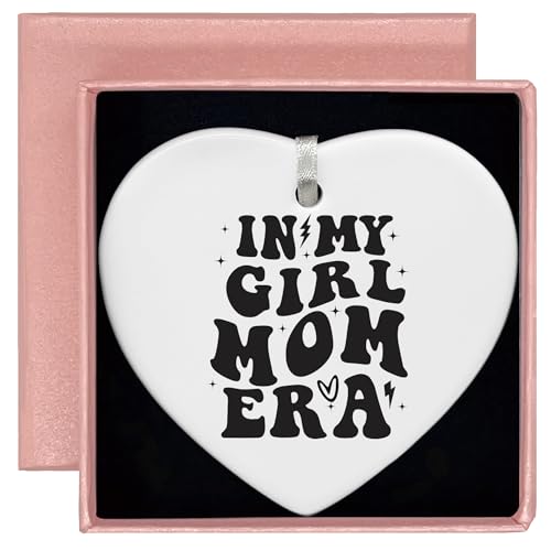 Gender Reveal Gift-New Mother-Baby Present Shower-Newborn-Baby Gril Announcement Present Ceramic Ornament -Heart Shaped Sign Plaque Keepsake-Gril Mom Club-in My Girl Mom Era