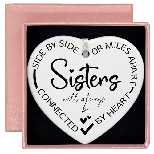 Emotional Gifts for Women,Sis-in-Law,Sister Female, Bestie, BFF,Best Friend Female Present-Unbiological Sis Present-Birthday Ceramic Heart Shaped Ornament-Side by Side Sisters
