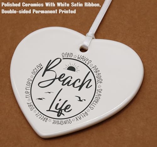 Beach Life Gifts for Women,Best Friend,Sister,Ocean Sunset Seaside Vacation Gift for Beach Lover,Bestie-Heart Shaped Ornament with Present Box