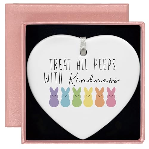 Reminder Gifts-Easter Present for Women Mem-Teacher Present Treat All Peeps with Kindness Decor Ornament-Heart Shaped Ornament with Gift Box