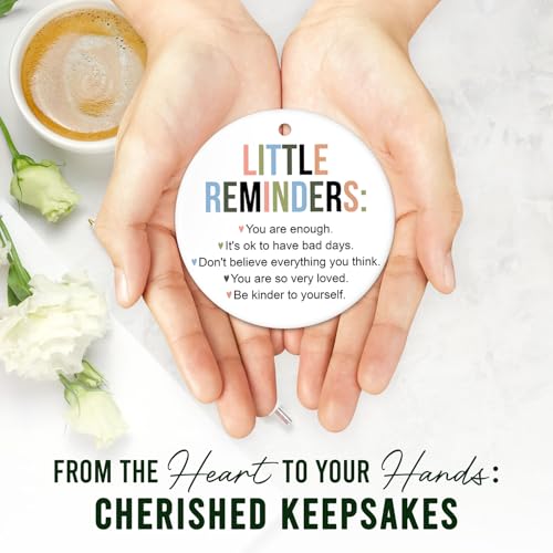 HEXMOZ Inspirational Motivational Gifts - Little Reminders You are Enough Ornament, Friendship Gifts for Women, Coworker, Best Friend, Bestie - Decorative Ceramic Ornament