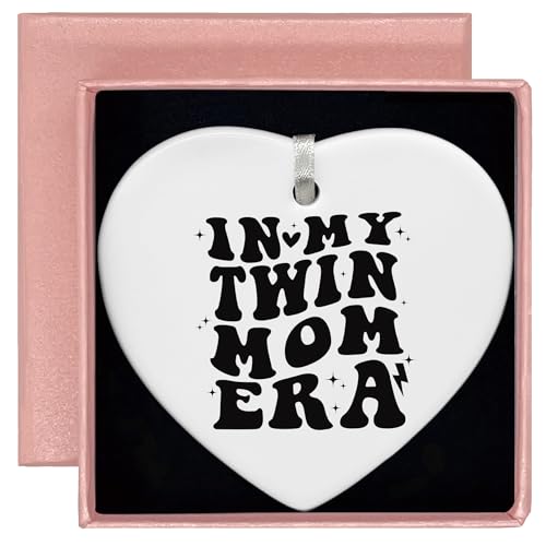 Twin Mom Club - Gender Reveal and New Baby Gift - In My Twin Mom Era - Baby Shower Announcement - Christmas Decor - Ceramic Heart Shaped Ornament Plaque Keepsake