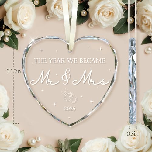 Wedding Gifts for Couples 2025, Bridal Shower Gifts for Bride, Mr and Mrs Gift, Wedding Gift for Newlyweds, Just Married Decorations, Crystal Glass Christmas Ornaments, Personalized Wed Ornament 2025