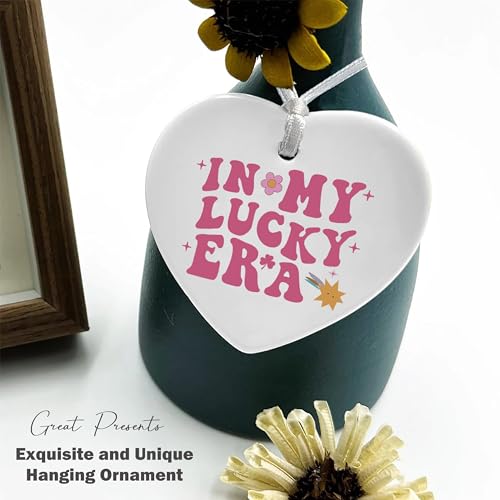 Lucky Gifts,Shamrock,Lucky Era,in My Lucky Era,Pride Shamrock,St Patricks Day Present,Lucky Charm,Birthday Ceramic Heart Shaped Ornament