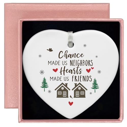 Neighbor Ornaments - Funny Friend, Bestie Gifts for Christmas, Birthday - Neighborhood, Friends, Women - Tree Decoration - Ceramic Heart Shaped With Gift Box