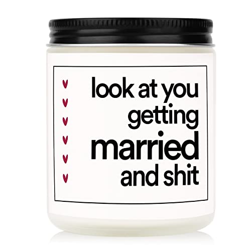 BaubleDazz Funny Wedding Gifts, Bachelorette & Bridal Shower Gift for Bride, 7oz Lavender Scented Soy Wax Candle, Bride to Be, Engagement Gifts for Couples