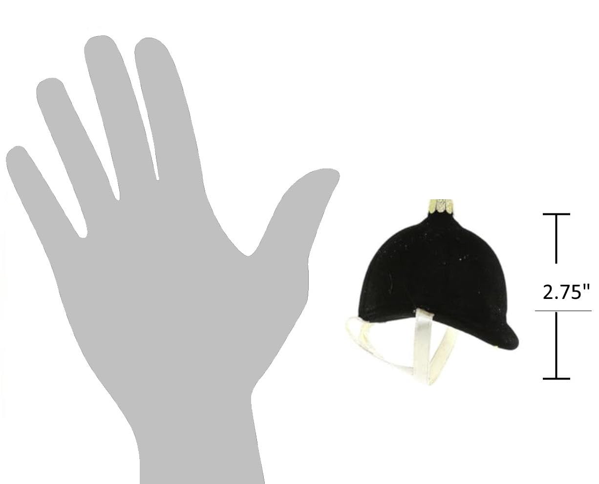 The Bridge Collection Jockey's Cap Ornament - Black Horse Riding Helmet Ornament - Glass Jockey Ornament