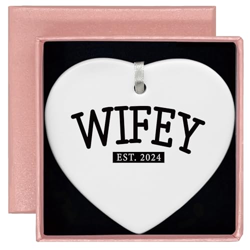 Wifey 2024-Engagement Gifts-Wedding Gift for Bride-Bride to Be-Newly Engaged Gifts-Bridal Shower Gifts for Her-Bachelorette Party Gifts for Women-Heart Shaped Ornament with Gift Box