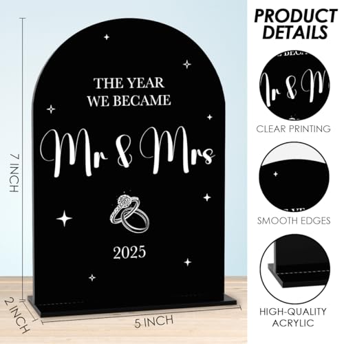 Black Wedding Sign, The Year We Became Mr and Mrs Signs, Wedding Engagement Bridal Shower Decor for Reception Ceremony Party, Weddings Love Acrylic Sign
