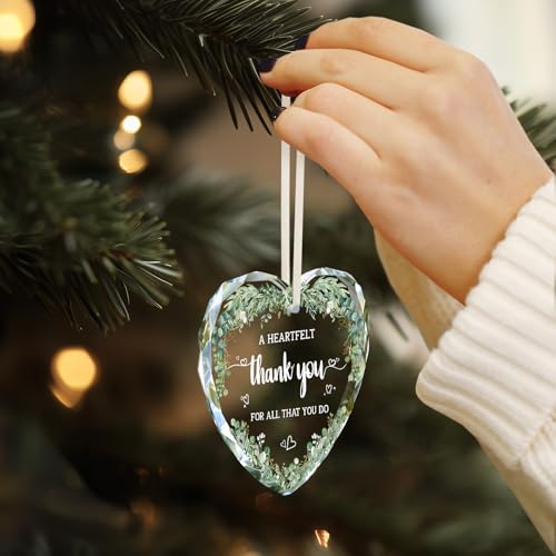 Thank You Gifts for Women, Thank You Glass Ornament Appreciation Gifts for Coworkers Teacher Best Friend Employee Nurse Boss Social Workers - Farewell Gift - Wine Bottle Decor Car Hanging Ornament