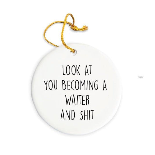 Waiter Ornament, Waiter Christmas Ornament, Waiter Christmas Tree Ornament, Waiter Gift, Christmas Decorations, 3" Circle Ceramic Ornament