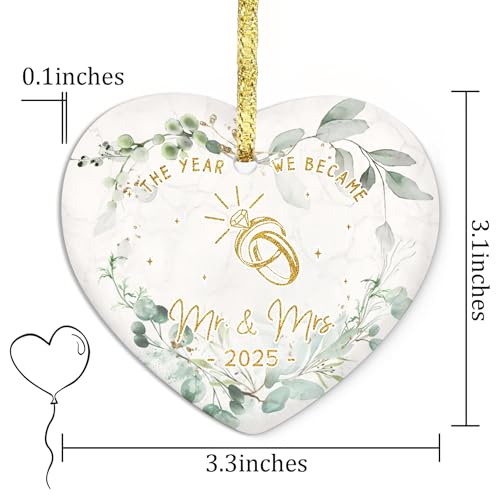 Gossby Ceramic Heart Ornament - The Year WE Became MR MRS 2025 - Wedding Gifts for Couples 2025 - Gifts for Newly Engaged Couples - Mr and Mrs Gift - Best Wedding Gift for Newlyweds, Bride, Groom