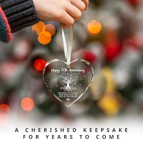 50th Anniversary Marriage Gifts for Couple - 50th Anniversary Wedding Gifts - 50 Wedding Ornaments for Couple, Her Him, Wife Husband, Parents - Glass Ornament