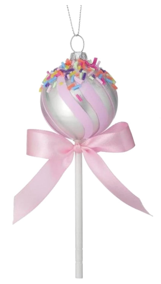 The Bridge Collection Pink Cake Pop Ornament - Cake Pop with Sprinkles Ornament for Holiday Decor - Dessert Ornament - Junk Food Ornament