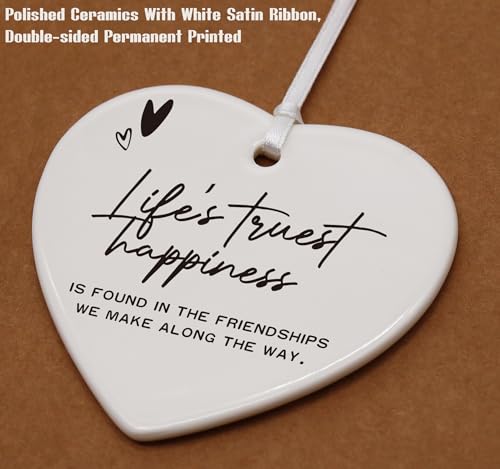 Friendship,Best Friend Gift,Birthday Christmas Gift,Thank You Present,Colleague Present-Life's Truest Happiness-Ceramic Heart Ornament Keepsake Sign Plaque Decor Gift-Double-Sided Printing