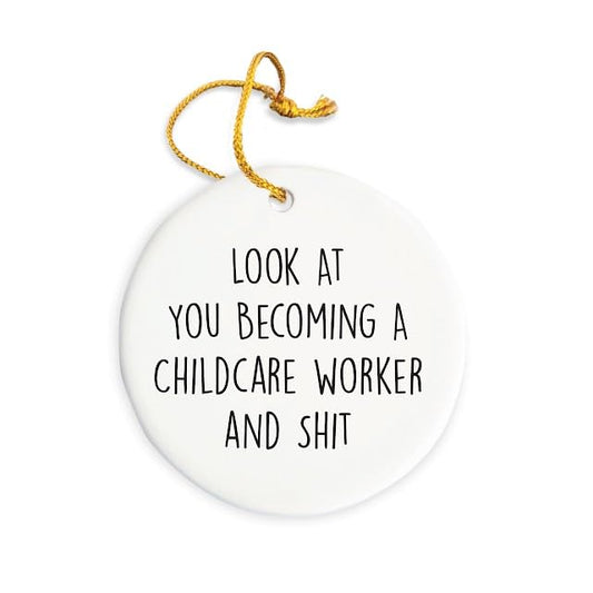 Childcare Worker Ornament, Childcare Worker Christmas Ornament, Childcare Worker Christmas Tree Ornament, Childcare Worker Gift, Christmas Decorations, 3" Circle Ceramic Ornament