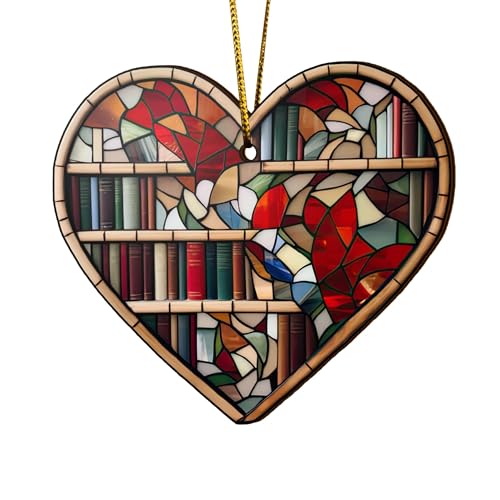 2D Flat All Over Printed, Book Ornaments, Bookshelf Christmas Ornaments, 2 Sides 3.5" Wood Ornament, Gift for Book Lover