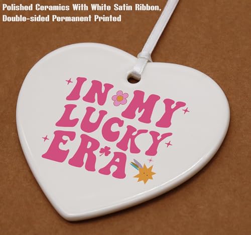 Lucky Gifts,Shamrock,Lucky Era,in My Lucky Era,Pride Shamrock,St Patricks Day Present,Lucky Charm,Birthday Ceramic Heart Shaped Ornament
