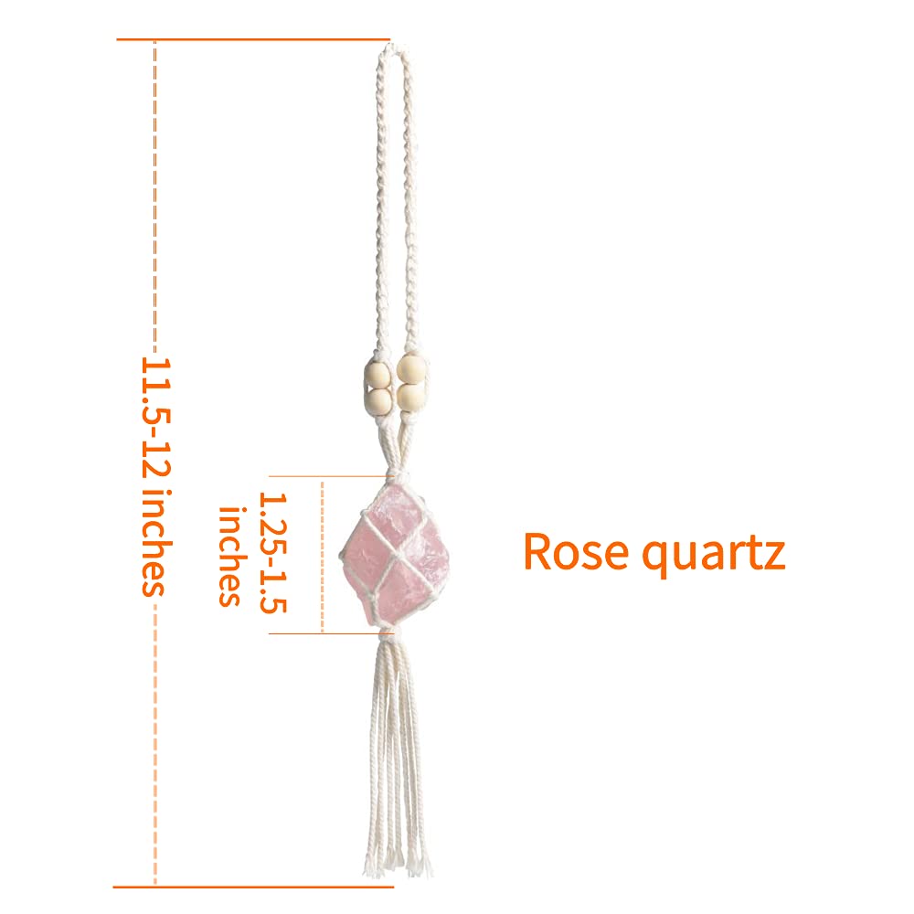 2PCS Healing Crystals Feng Shui Hanging Ornament Car Ornament Meditation Hanging Ornament Window Ornament for Home Decor (Fluorite+Rose Quartz)