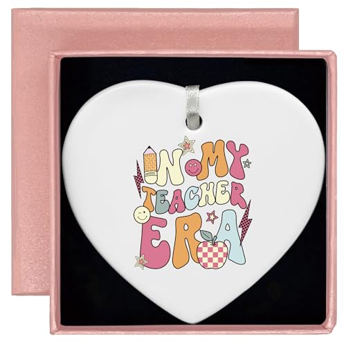 Teacher Appreciation Week Gift,Thanksgiving, Best Educator Present,Funny New Educator Present-Ceramic Heart Shaped Ornament,in My Teacher Era