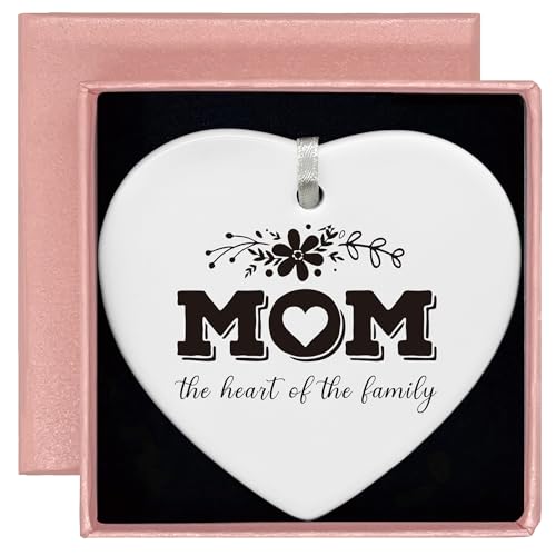 Present for Mother's Day-Birthday Thanksgiving New Year for Mother-Mom Life-Thank You Gifts-Mom The Heart of The Family-Mommy Appreciation Present-Heart Shaped Ornament