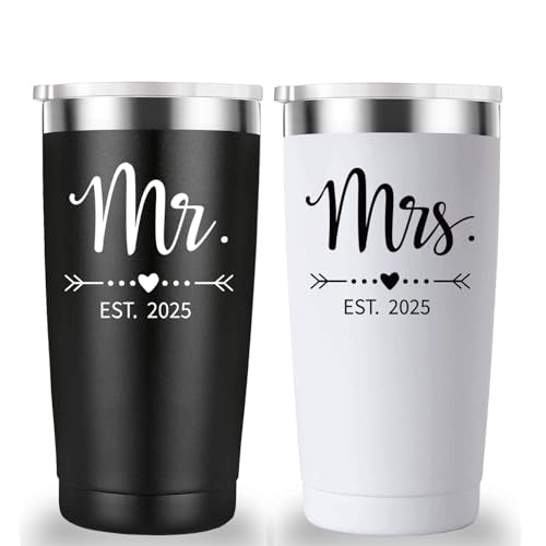 Mamihlap Mr and Mrs Est 2025 Travel Mug Tumbler.Newlyweds Couples Wife Bride To Be Newly Engaged Bridal Shower Gifts.Wedding Tumbler Idea for Bridal Showers Engagement.(20oz Black&White)