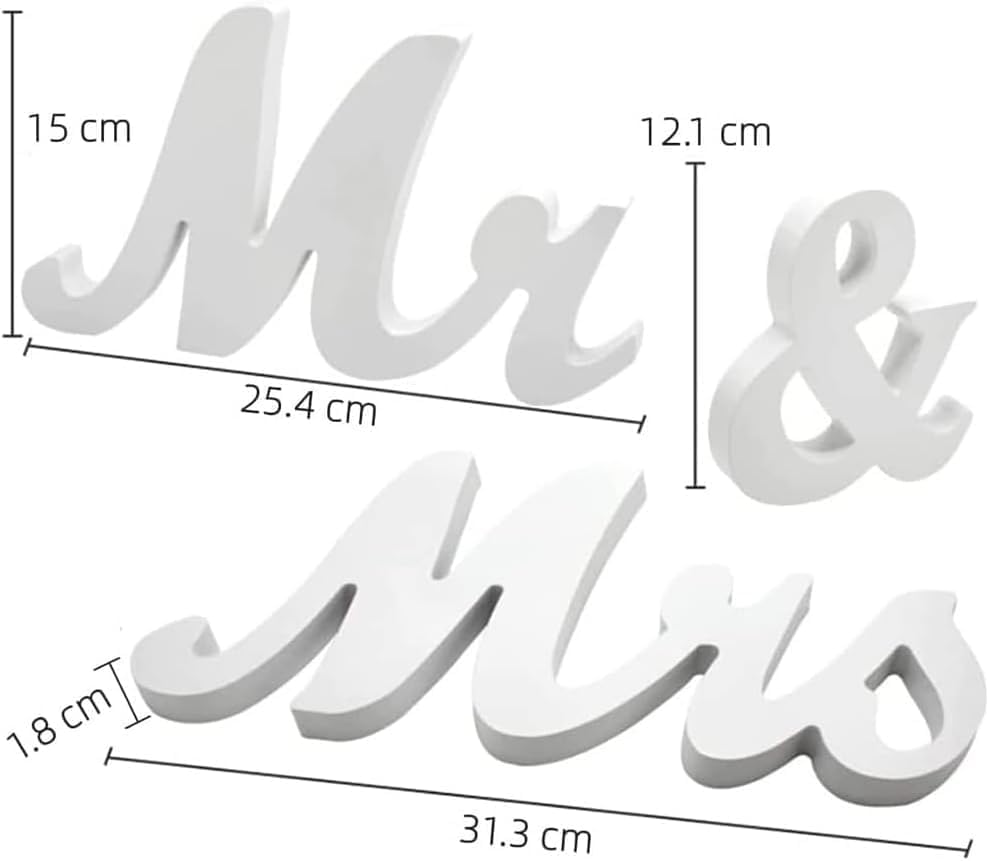 Mr & Mrs Sign Wedding Decorations for Reception, Large Wooden Freestanding Letters Centerpieces Decor for Ceremony, Sweetheart Table, Anniversary, Party and Valentine's Day(White)