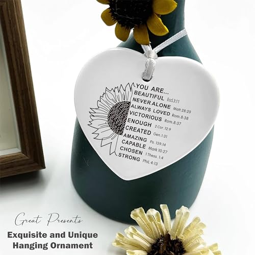 Christian Scripture Religious Bible Verse Gifts for Women Girls,Affirmations Inspirational Girls Women Reminder Gift,Mother's Day,Birthday,Graduation,New Year Heart Shaped Ornament