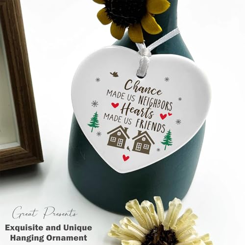 Neighbor Ornaments - Funny Friend, Bestie Gifts for Christmas, Birthday - Neighborhood, Friends, Women - Tree Decoration - Ceramic Heart Shaped With Gift Box