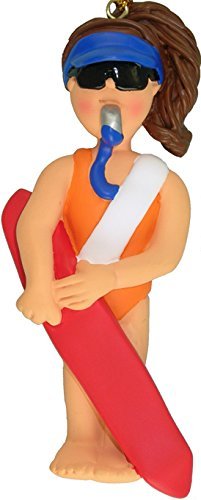 Brunette Female Lifeguard Resin Ornament