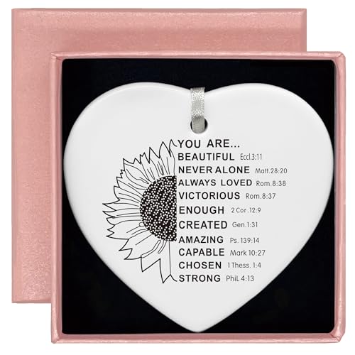 Christian Scripture Religious Bible Verse Gifts for Women Girls,Affirmations Inspirational Girls Women Reminder Gift,Mother's Day,Birthday,Graduation,New Year Heart Shaped Ornament