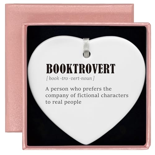 Booktrovert Definition Ornament-Books Lovers- Book Reader Lover-Book Worm Nerd Decor-Bookish Book Reader Librarian Decor-Book Lover Gifts for Women Men Teen Girls-Heart Shaped Ornament with Gift Box