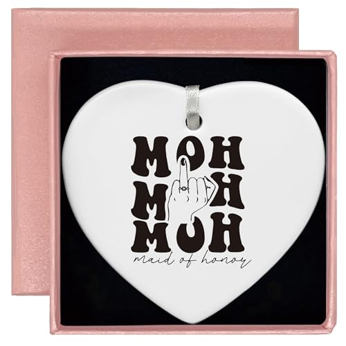 Will You Be My Maid of Honor - Proposal Gift from Bride - Wedding and Bachelorette Party Gifts for Her Besties Friends Women - Ceramic Heart Shaped Ornament