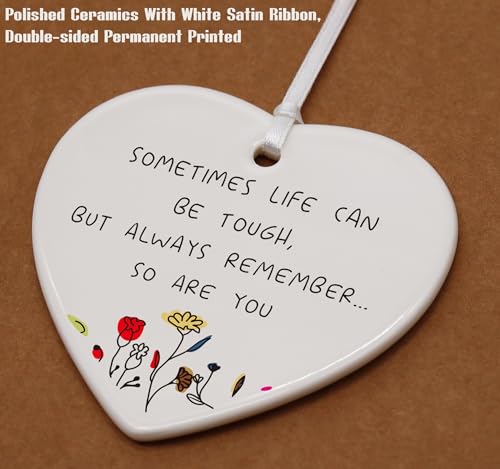 Encourage Motivational,Cheer Up Gift-Get Well Soon,Condolence Present -Sympathy Gift-Sometimes Life Can Be Tough-Ceramic Heart Ornament Keepsake Sign Plaque Decor Present-Double-Sided Printing