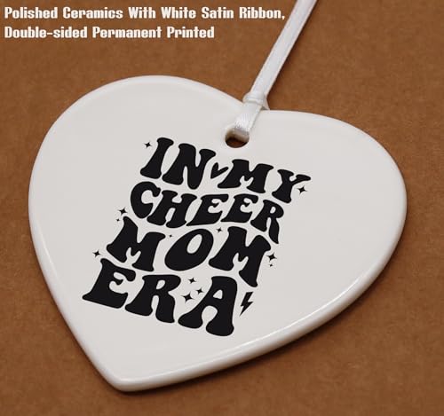 in My Cheer Mom Era, Best Mom Gift,Mom Life,Stage Mom Gift,Cheerleading Women Gift,Cheer Squad Women Gift,Birthday Gifts for Mother-Christmas Decor Gift-Ceramic Heart Shaped Ornament