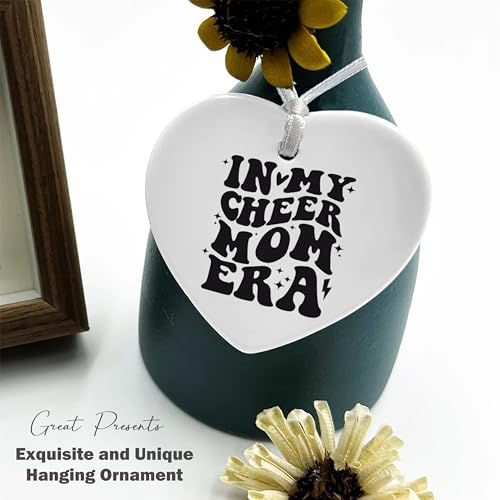in My Cheer Mom Era, Best Mom Gift,Mom Life,Stage Mom Gift,Cheerleading Women Gift,Cheer Squad Women Gift,Birthday Gifts for Mother-Christmas Decor Gift-Ceramic Heart Shaped Ornament
