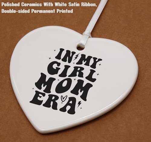 Gender Reveal Gift-New Mother-Baby Present Shower-Newborn-Baby Gril Announcement Present Ceramic Ornament -Heart Shaped Sign Plaque Keepsake-Gril Mom Club-in My Girl Mom Era