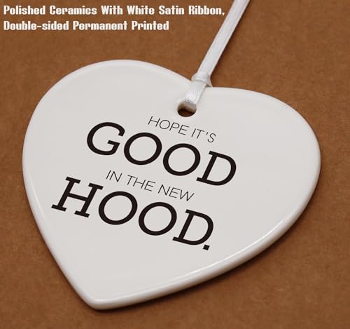 Congratulation New House Gift-Homeowner-Congrats First Time New Home Gifts,Housewarming Presents-Home Owners Present-Heart Shaped Ornament-Hope It's Good in The New Hood