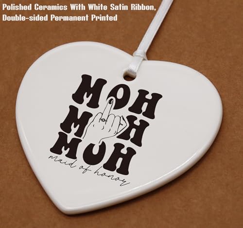 Will You Be My Maid of Honor - Proposal Gift from Bride - Wedding and Bachelorette Party Gifts for Her Besties Friends Women - Ceramic Heart Shaped Ornament