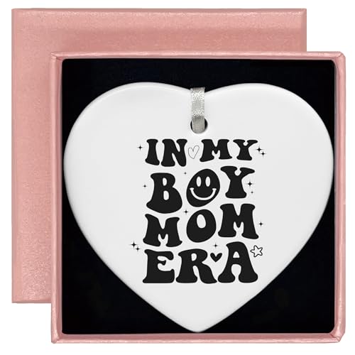 Boy Mom Club-Gender Reveal Gift-New Mom Gift-in My Boy Mom Era-Baby Gift Shower-Newborn New Baby Gift-Baby Boy Announcement Gift Ceramic Ornament Gift-Heart Shaped Sign Plaque Keepsake
