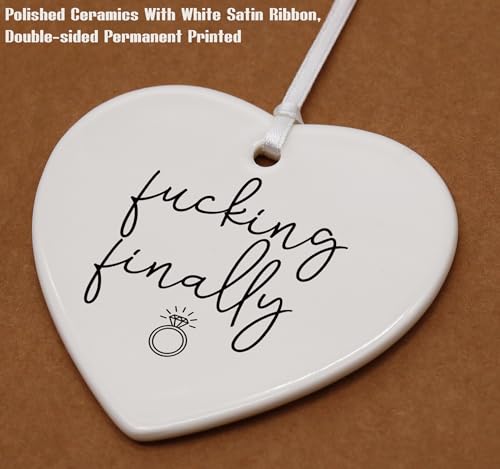 Funny Engagement Gift for Bride-Bride to Be-Newly Engaged-Bridal Shower Gifts for Her-Bachelorette Party Present for Women-Heart Shaped Ornament With Present Box-Fucking Finally