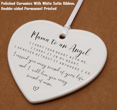 Mama to an Angel - Miscarriage Ornament, Infant Loss, Baby Memorial, Sympathy Gift, Child Loss Remembrance - Carried for a Moment - Ceramic Heart Shaped Ornament with Gift Box