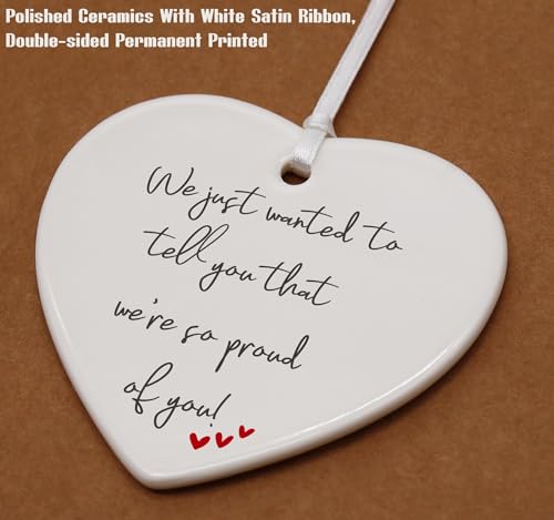 Inspirational Quotes Ceramic Heart Shaped Ornament - Affirmations, Funny Reminder, Positive Motivational, Encouragement Gifts - 'So Proud of You' Birthday Gift With Box