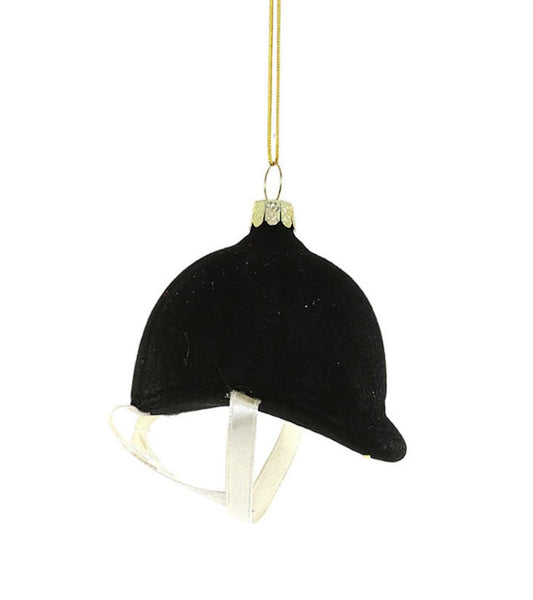The Bridge Collection Jockey's Cap Ornament - Black Horse Riding Helmet Ornament - Glass Jockey Ornament